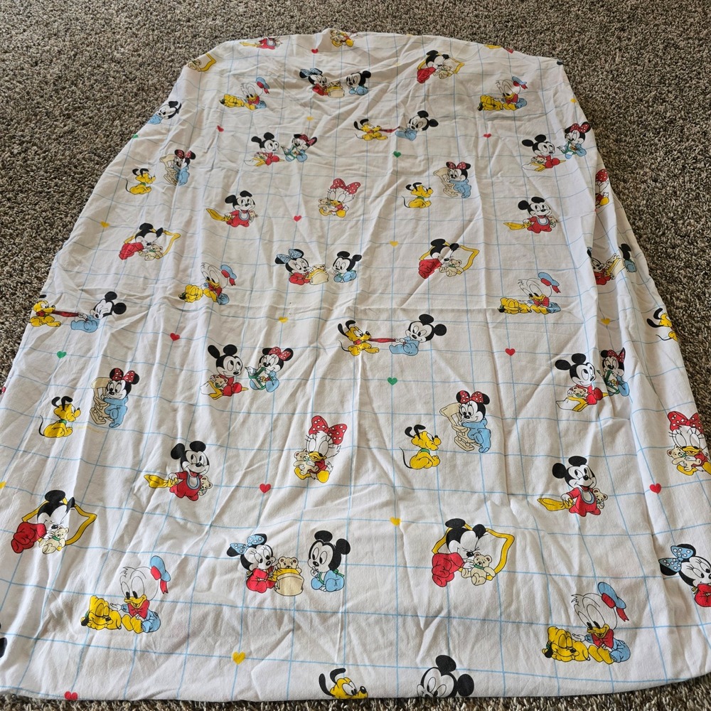 Dundee Disney Babies Crib Fitted Sheet Vintage Cotton Mickey Minnie USA White